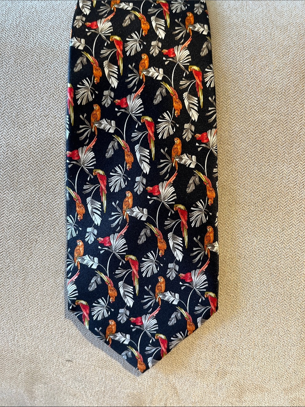 Men's Black Tie with Parrot Print - Tropical Pattern
